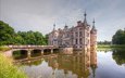 отражение, мост, замок, архитектура, здание, арка, бельгия, poeke castle, замок поук, замок пуке