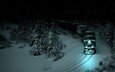 ночь, снег, железная дорога, природа, лес, зима, поезд, тепловоз, товарный поезд
