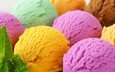мята, мороженое, разноцветные, шарики, сладкое, десерт