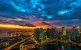 облака, закат, город, небоскребы, мегаполис, сингапур