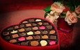 розы, сердце, подарок, праздник, шоколад, коробка, шоколадные конфеты
