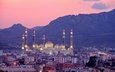 закат, город, мечеть, сана, йемен, мечеть аль-салех