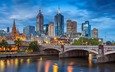 мост, город, небоскребы, дома, австралия, мельбурн