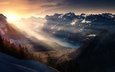 горы, снег, природа, пейзаж, швейцария, солнечные лучи
