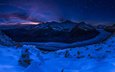 ночь, горы, снег, природа, зима, пейзаж, швейцария, ледник
