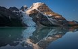 вода, озеро, горы, скалы, снег, отражение, канада, mount robson provincial park, berg lake