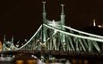 дорога, ночь, вода, мост, город, архитектура, здание, венгрия, будапешт, дунай, мост свободы