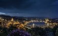 ночь, огни, река, панорама, мост, город, венгрия, будапешт