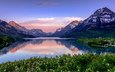 озеро, горы, канада, снежные вершины, национальный парк, уотертон-лейкс, waterton lakes national park