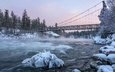 река, снег, природа, зима, мост, лёд, подвесной мост