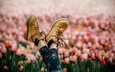 цветы, настроение, девочка, весна, ножки, тюльпаны, обувь, ботинки, шнурки