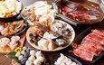 грибы, мясо, морепродукты, ассорти, блюда, моллюски