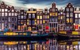 канал, дома, нидерланды, амстердам, баржа, голландия