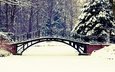 деревья, снег, природа, зима, пейзаж, парк, мост,     деревья