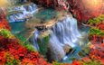 река, природа, водопад, осень