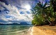 облака, природа, море, пляж, пальмы, остров, тропики, бора-бора, французская полинезия