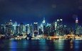 небоскребы, ночной город, сша, нью-йорк, манхеттен