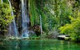 озеро, скалы, камни, лес, водопад, хорватия, мостки, plitvice lakes national park
