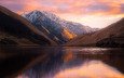 озеро, горы, природа, пейзаж, закат солнца, новая зеландия, озеро киркпатрик