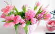 цветы, букет, тюльпаны, розовые, ваза, пионы