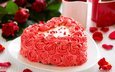 цветы, бутоны, розы, лепестки, сладкое, десерт, торт в виде сердца, торт-сердце, праздничный торт, в форме сердца
