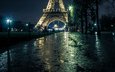 вечер, город, париж, дождь, франция, эйфелева башня, аллея, эфилива башня