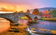 трава, река, горы, природа, мост, осень, деревня, коттедж, уэльс