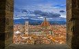 панорама, дома, италия, флоренция, купол, палаццо веккьо, собор санта-мария-дель-фьоре