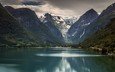 озеро, горы, норвегия, норвегии, национальный парк йостедалсбреен, ледник бриксдаль, jostedalsbreen national park, stryn, briksdalsbreen, briksdal glacier, стрюн