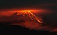 ночь, горы, природа, пейзаж, силуэт, сумерки, лава, вулкан, извержение вулкана, эквадор