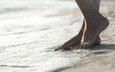 море, песок, пляж, ноги, браслет, прилив