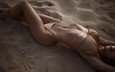 девушка, песок, пляж, модель, тело, бикини
