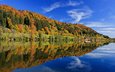 небо, облака, деревья, озеро, берег, лес, листья, отражение, осень, германия, бавария