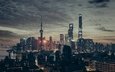 ночь, панорама, город, небоскребы, шанхай, мегаполис, китай, высотки