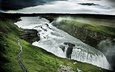 небо, река, горы, природа, люди, водопад, исландия, гюдльфосс, экскурсия, водопад гюдльфосс, водопад годафосс