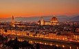 река, закат, город, италия, флоренция, собор санта-мария-дель-фьоре