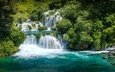 деревья, вода, река, природа, лес, водопад, хорватия