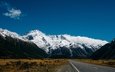небо, дорога, горы, снег, природа, новая зеландия