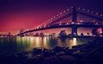 ночь, мост, город, нью-йорк, манхэттен, бруклинский мост, бруклин, висячий мост