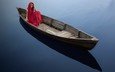 вода, девушка, лодка, модель, в красном