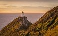 небо, скалы, море, маяк, побережье, новая зеландия, мыс, кэтлинс, nugget point lighthouse