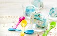 мороженое, окрас, голубая, мороженное, десерт, креманки