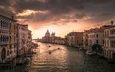 небо, утро, город, венеция, канал, италия