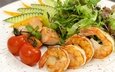 зелень, овощи, салат, морепродукты, креветки