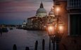 ночь, фонари, город, венеция, канал, италия