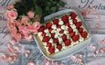 цветы, лепестки, клубника, букет, ягоды, сладкое, торт, десерт, розовые розы, крем