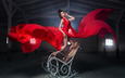 девушка, модель, красное платье, даниэль илинка, teo dora, кресло-качалка