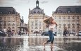 вода, девушка, настроение, город, франция, бордо, биржевая площадь, площадь-фонтан водное зеркало