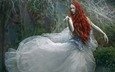 лес, девушка, платье, поза, взгляд, модель, креатив, лицо, мечта, длинные волосы, рыжеволосая, agnieszka lorek, wiki