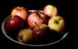 еда, фрукты, яблоки, черный фон, плоды